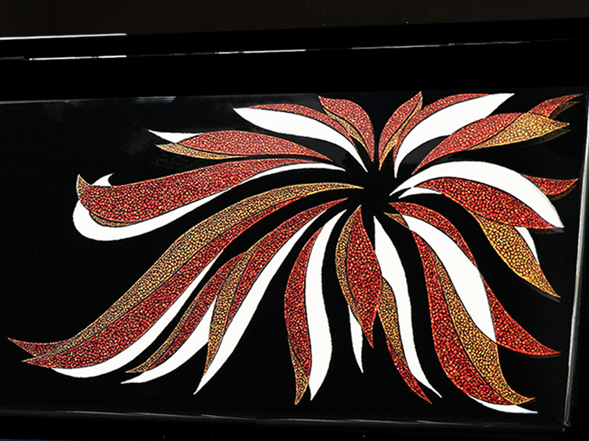 kyoto,makie,piano,yamaha,upright,lacquerware,japan,urushi,opal,hanabi,fireworks