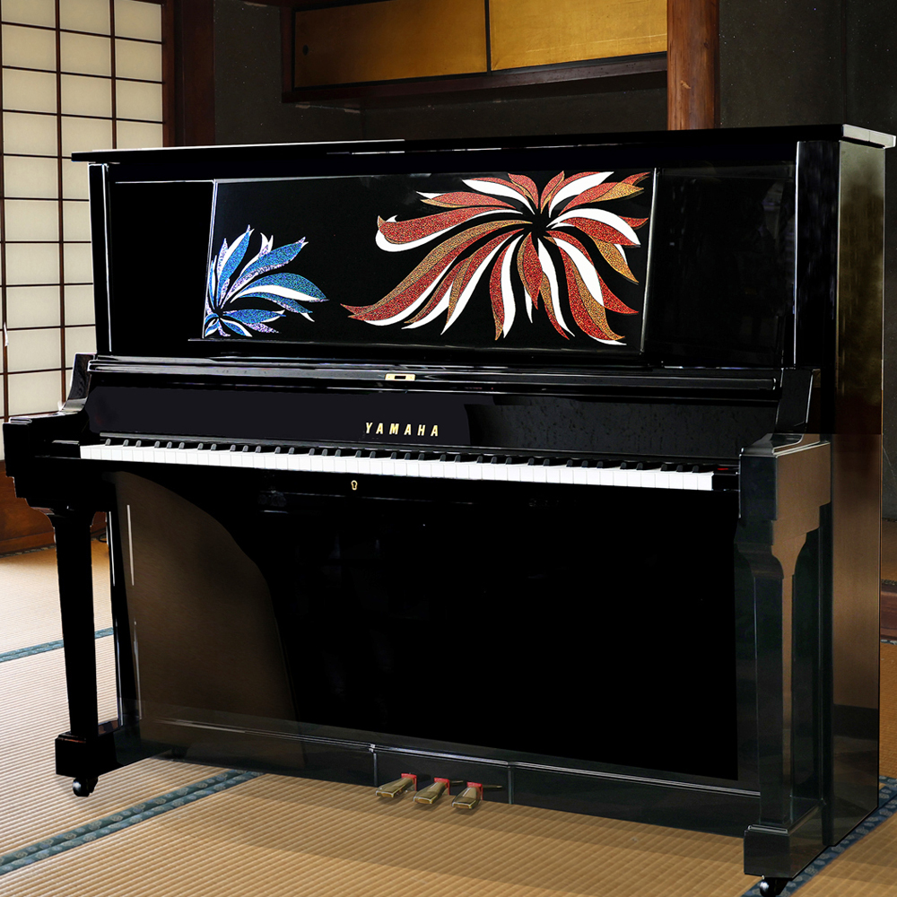 kyoto,makie,piano,yamaha,upright,lacquerware,japan,urushi,opal,hanabi,fireworks