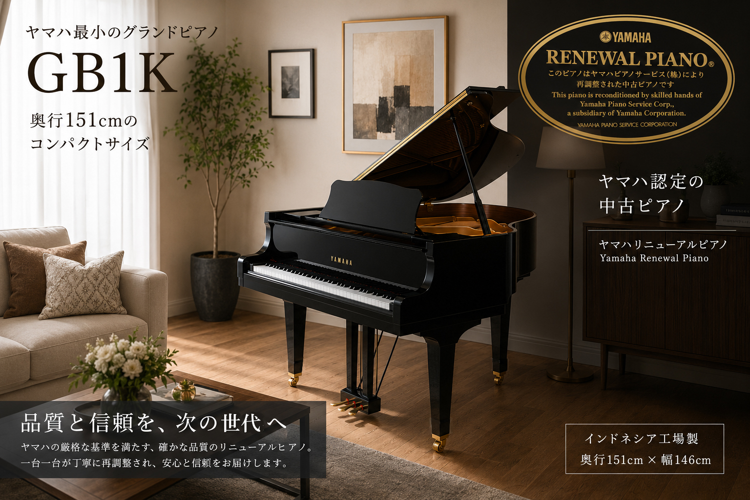 中古 ヤマハグランドピアノ 小型 GB1K 再生作業済み
